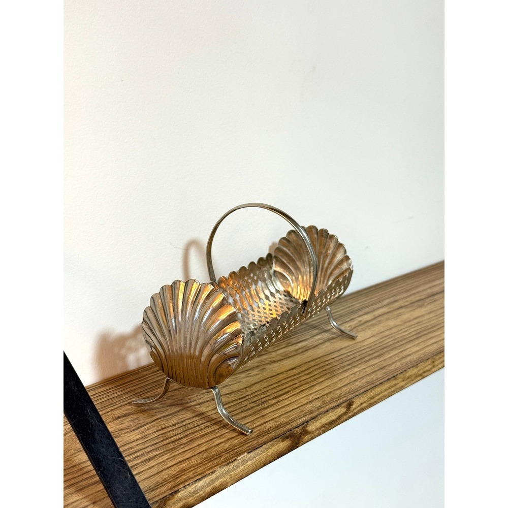 Vintage Silver Plated Seashell Cracker Biscuit Holder Footed Basket